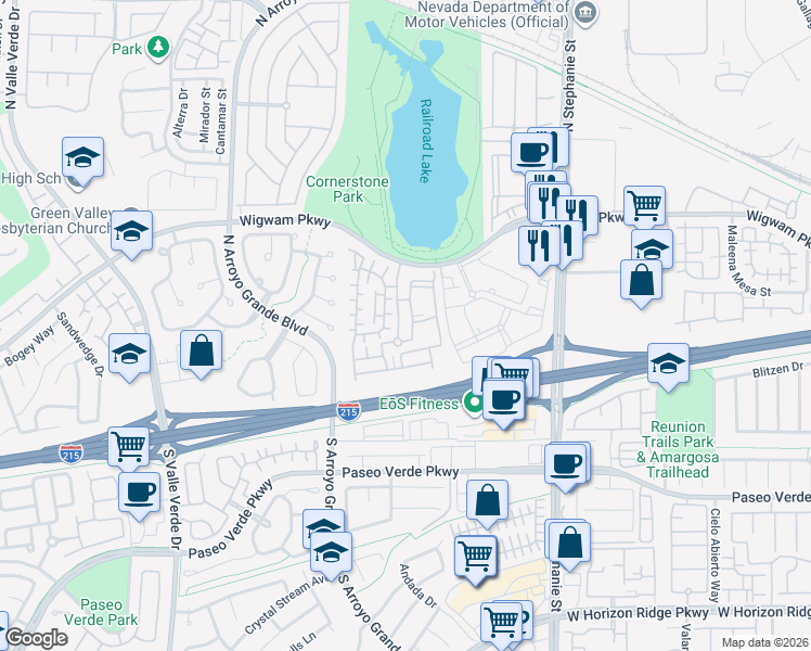map of restaurants, bars, coffee shops, grocery stores, and more near 50 Aura de Blanco Street in Henderson