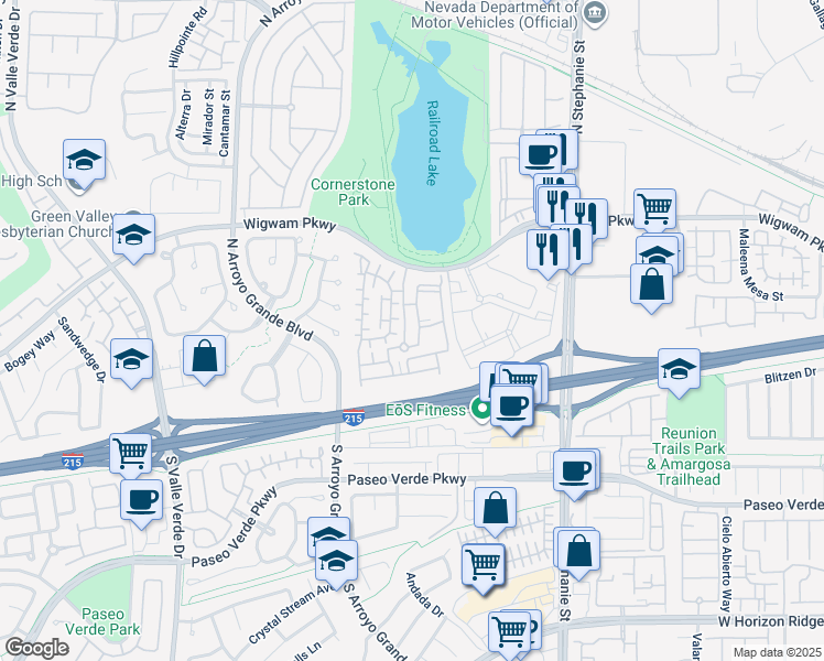 map of restaurants, bars, coffee shops, grocery stores, and more near 50 Aura de Blanco Street in Henderson
