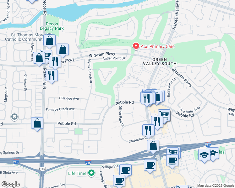 map of restaurants, bars, coffee shops, grocery stores, and more near 2352 Ramsgate Drive in Henderson