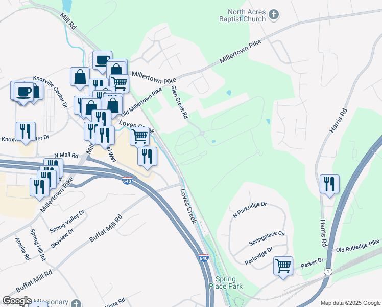 map of restaurants, bars, coffee shops, grocery stores, and more near 2330 McCampbell Wells Way in Knoxville