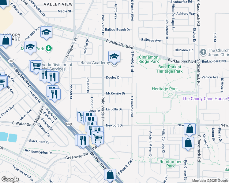 map of restaurants, bars, coffee shops, grocery stores, and more near 413 McKenzie Drive in Henderson