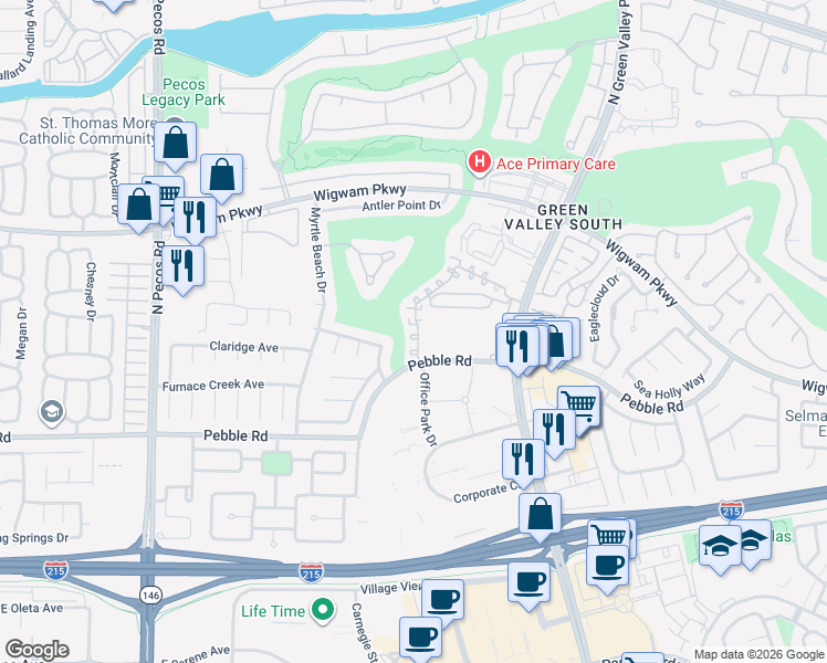 map of restaurants, bars, coffee shops, grocery stores, and more near 2352 Ramsgate Drive in Henderson