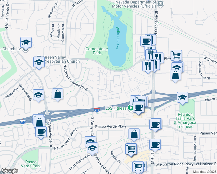 map of restaurants, bars, coffee shops, grocery stores, and more near 1508 Destiny Ridge Court in Henderson