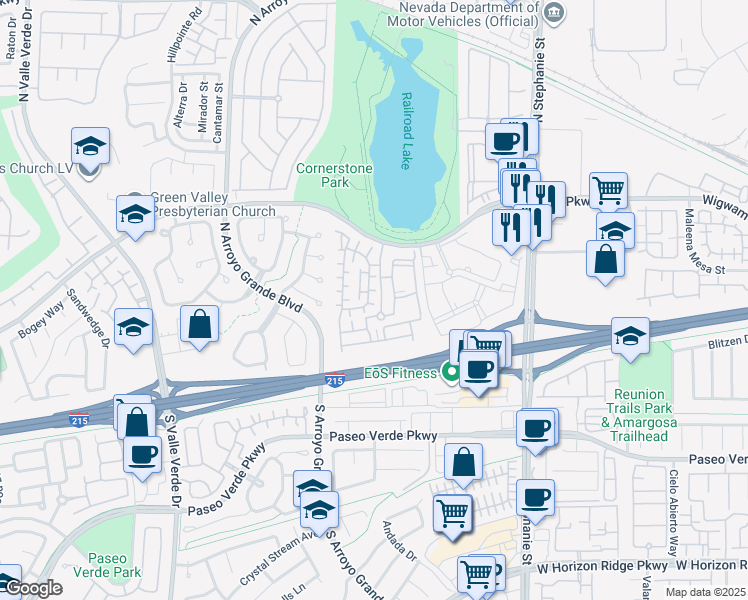 map of restaurants, bars, coffee shops, grocery stores, and more near 1508 Destiny Ridge Court in Henderson