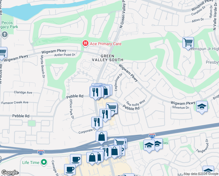 map of restaurants, bars, coffee shops, grocery stores, and more near 2183 Polynesia Circle in Henderson