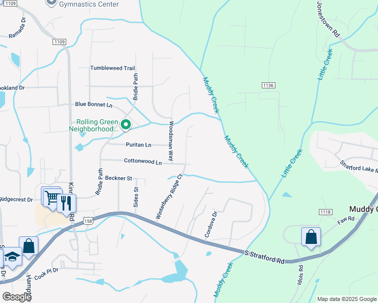 map of restaurants, bars, coffee shops, grocery stores, and more near 4409 Winterberry Ridge Court in Winston-Salem