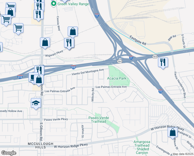 map of restaurants, bars, coffee shops, grocery stores, and more near 48 Vallejo Verde Street in Henderson