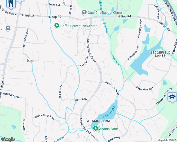 map of restaurants, bars, coffee shops, grocery stores, and more near 5606 Poplar Hill Court in Greensboro