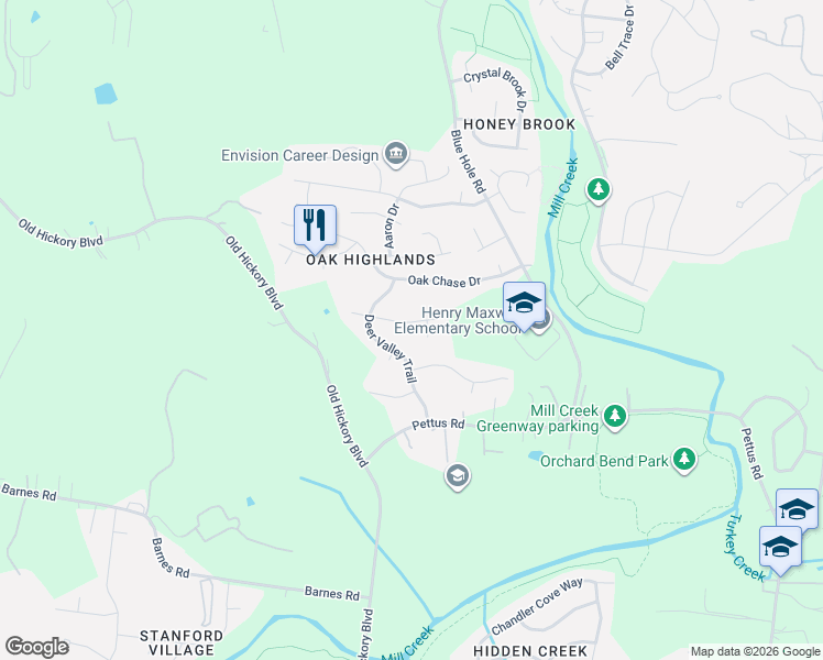 map of restaurants, bars, coffee shops, grocery stores, and more near 1129 Streamdale Point East in Nashville