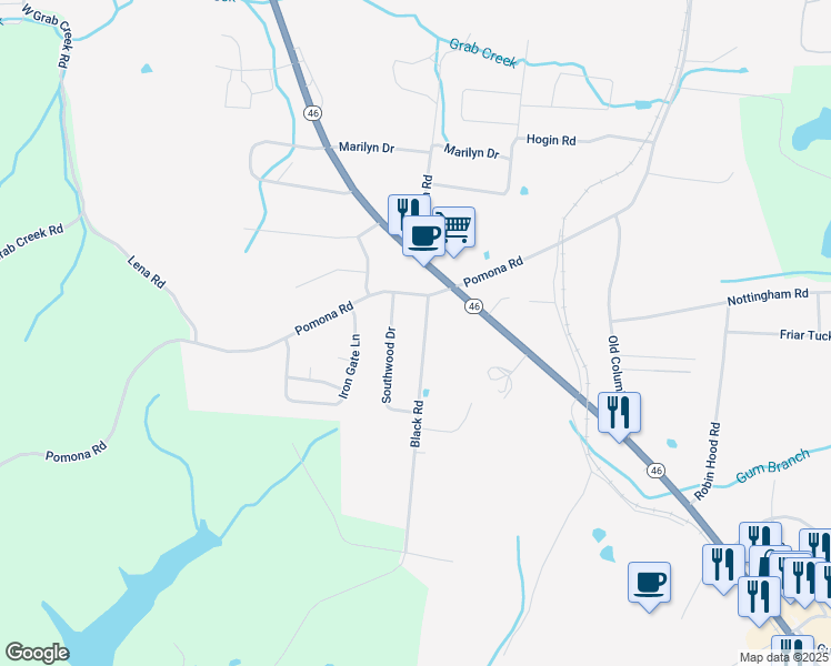 map of restaurants, bars, coffee shops, grocery stores, and more near 104 Black Road in Dickson