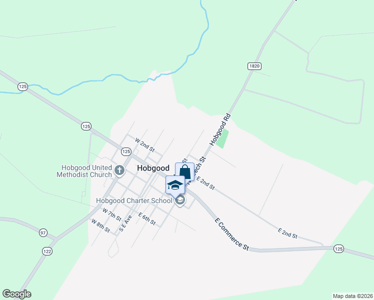 map of restaurants, bars, coffee shops, grocery stores, and more near 298 Northwest Avenue in Hobgood