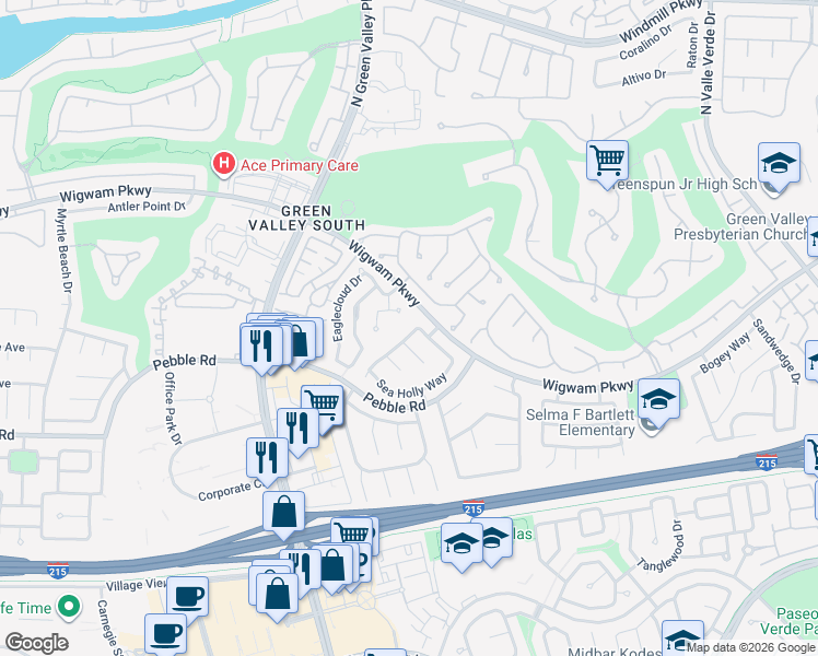 map of restaurants, bars, coffee shops, grocery stores, and more near 2128 Feather Bush Street in Henderson