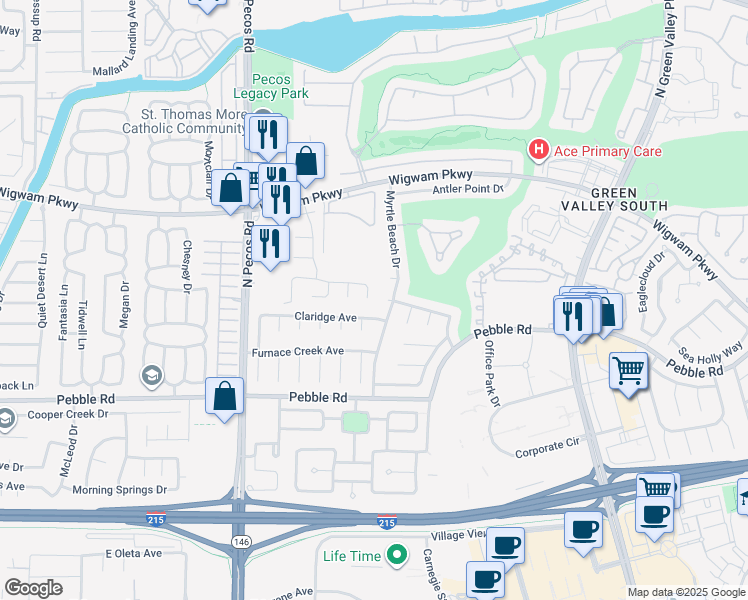 map of restaurants, bars, coffee shops, grocery stores, and more near 2502 Cortina Avenue in Henderson