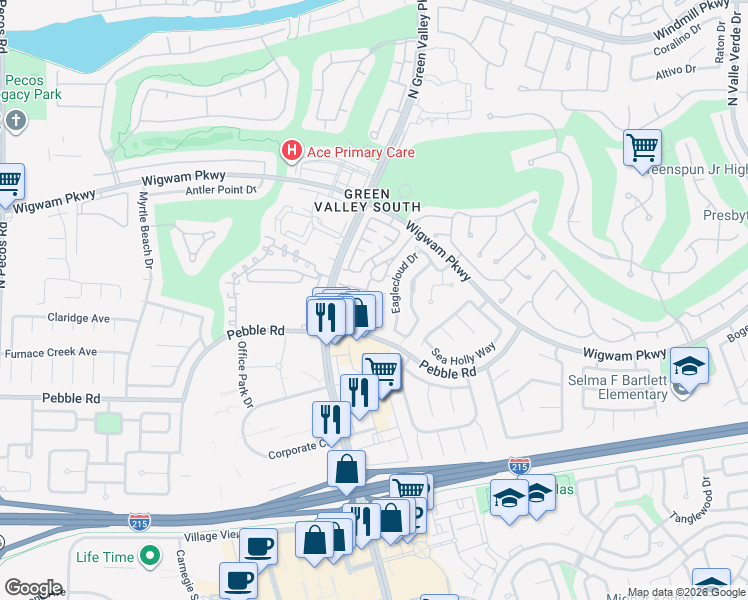 map of restaurants, bars, coffee shops, grocery stores, and more near 2185 Polynesia Circle in Henderson