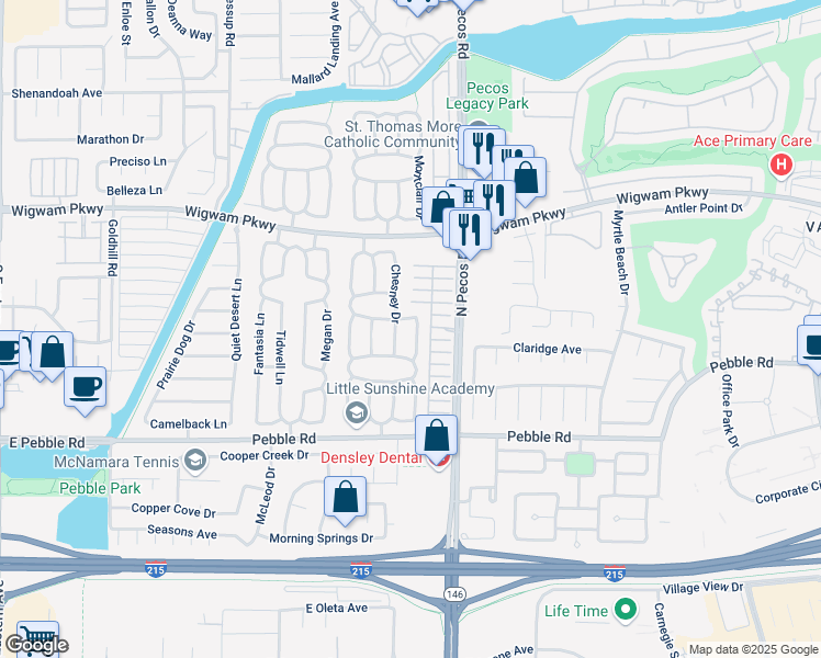 map of restaurants, bars, coffee shops, grocery stores, and more near 54 Chesney Drive in Henderson