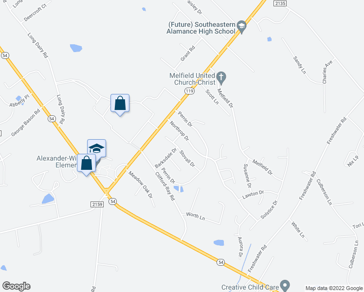 map of restaurants, bars, coffee shops, grocery stores, and more near 3801 Stovall Drive in Haw River