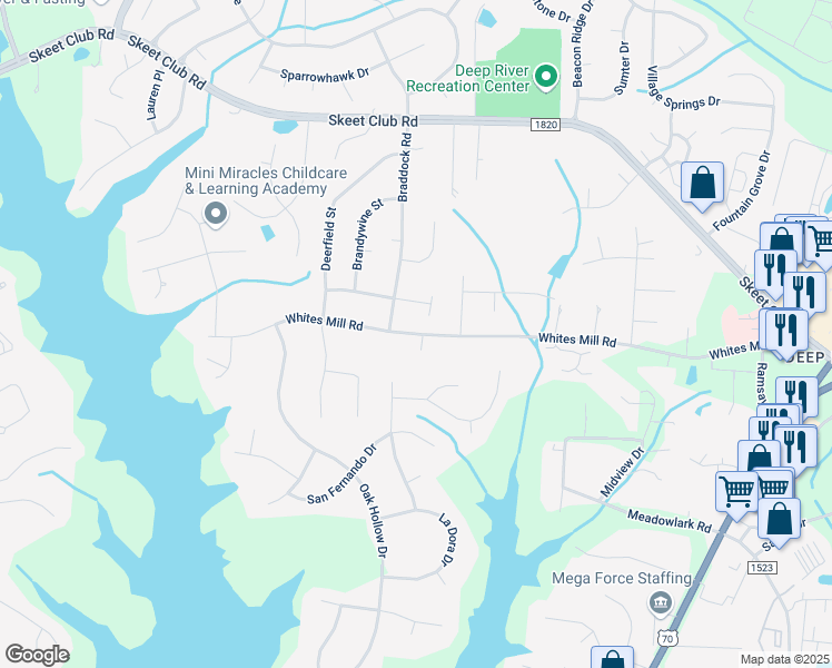 map of restaurants, bars, coffee shops, grocery stores, and more near 1813 Whites Mill Road in High Point