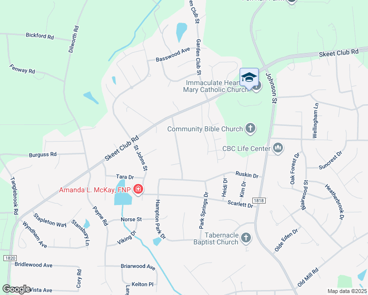 map of restaurants, bars, coffee shops, grocery stores, and more near 3604 Hunting Ridge Drive in High Point