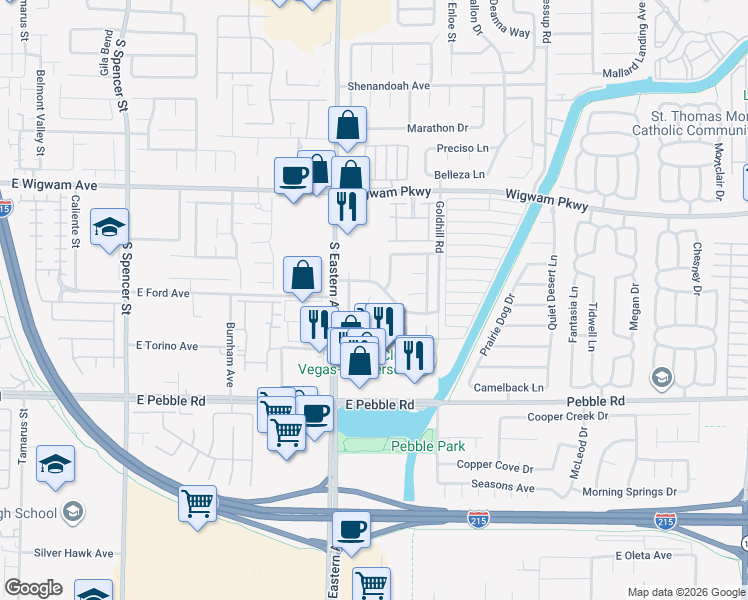 map of restaurants, bars, coffee shops, grocery stores, and more near 8684 Jasper Wood Street in Henderson