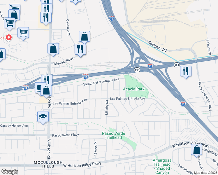 map of restaurants, bars, coffee shops, grocery stores, and more near 52 Vista Del Mar Street in Henderson