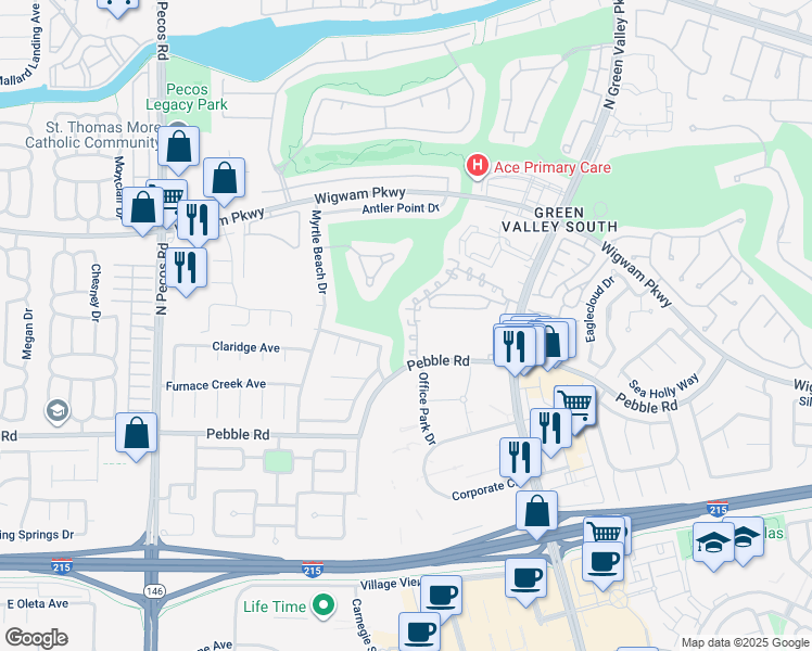map of restaurants, bars, coffee shops, grocery stores, and more near 2346 Ramsgate Drive in Henderson