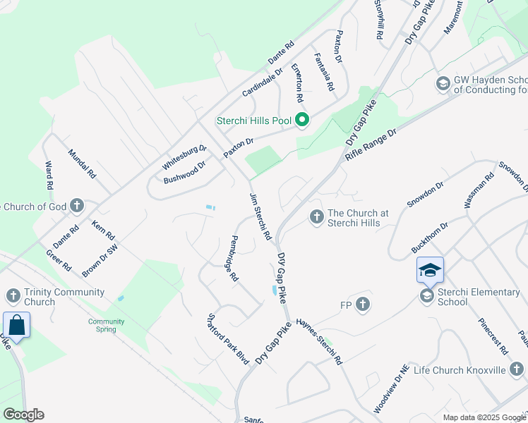 map of restaurants, bars, coffee shops, grocery stores, and more near 6510 Jim Sterchi Road in Knoxville