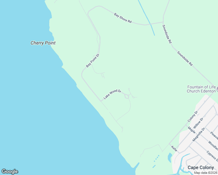 map of restaurants, bars, coffee shops, grocery stores, and more near 121 Lake Wood Drive in Edenton