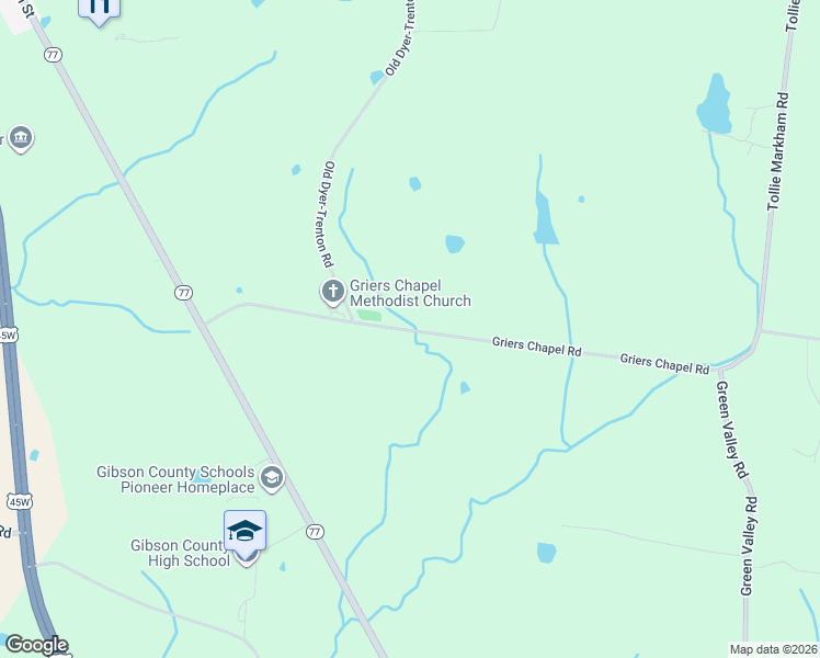 map of restaurants, bars, coffee shops, grocery stores, and more near 51 Griers Chapel Rd in Dyer