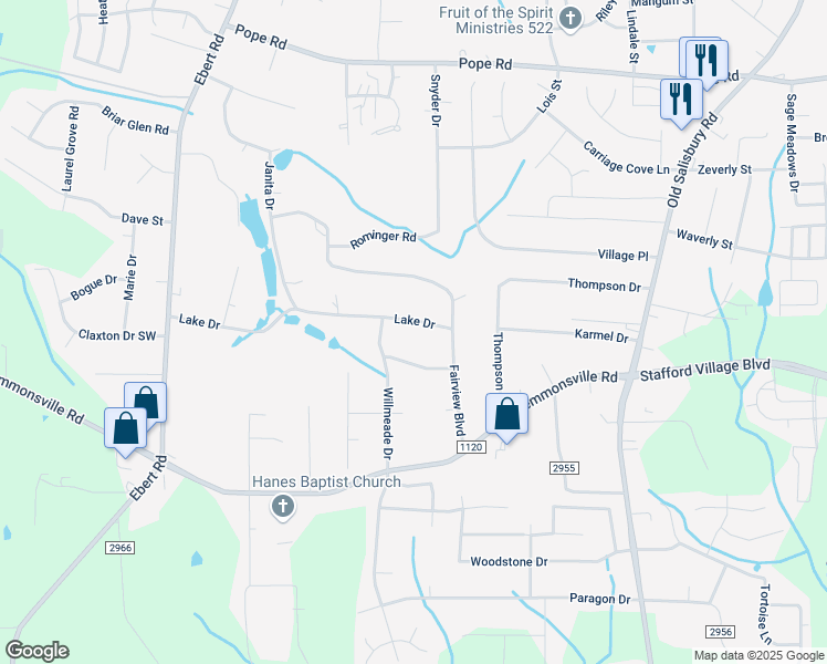 map of restaurants, bars, coffee shops, grocery stores, and more near 1828 Lake Drive in Winston-Salem