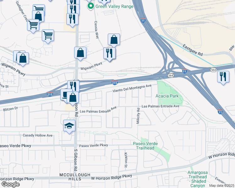 map of restaurants, bars, coffee shops, grocery stores, and more near 51 La Fiesta Street in Henderson