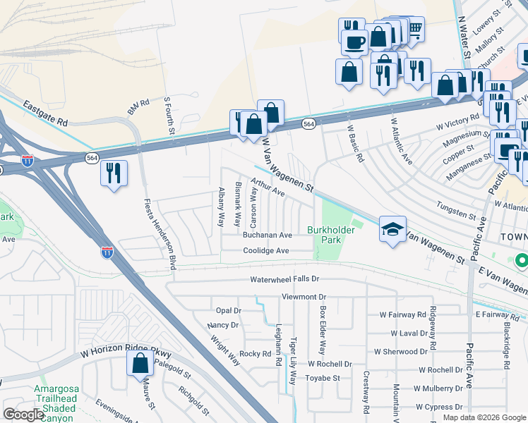 map of restaurants, bars, coffee shops, grocery stores, and more near 225 Carson Way in Henderson