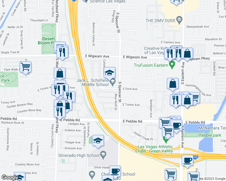 map of restaurants, bars, coffee shops, grocery stores, and more near 1750 Dark Wolf Avenue in Las Vegas