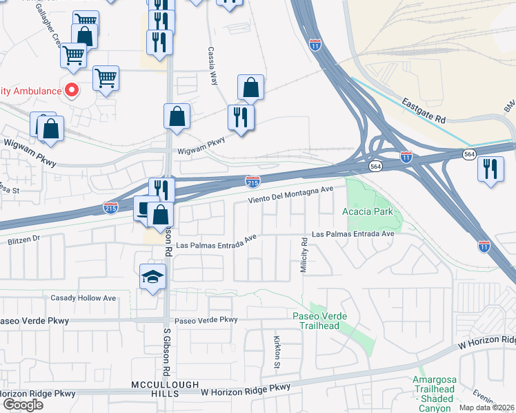 map of restaurants, bars, coffee shops, grocery stores, and more near 51 La Fiesta Street in Henderson