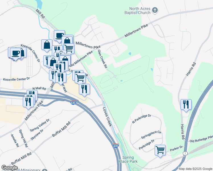 map of restaurants, bars, coffee shops, grocery stores, and more near 2327 McCampbell Wells Way in Knoxville