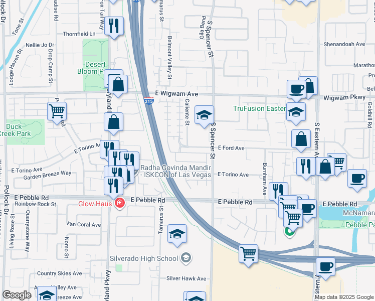 map of restaurants, bars, coffee shops, grocery stores, and more near 1660 Dark Wolf Avenue in Las Vegas