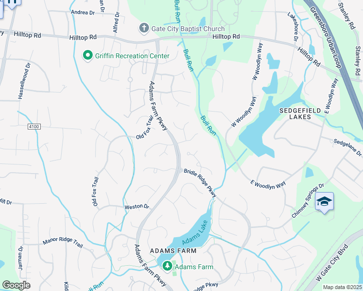 map of restaurants, bars, coffee shops, grocery stores, and more near 2 Laurel Brook Court in Greensboro