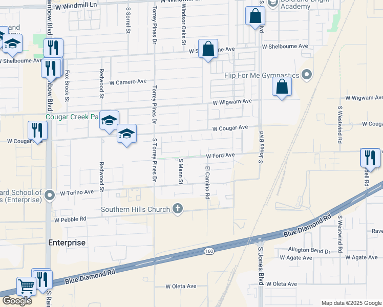 map of restaurants, bars, coffee shops, grocery stores, and more near 6360 West Ford Avenue in Las Vegas