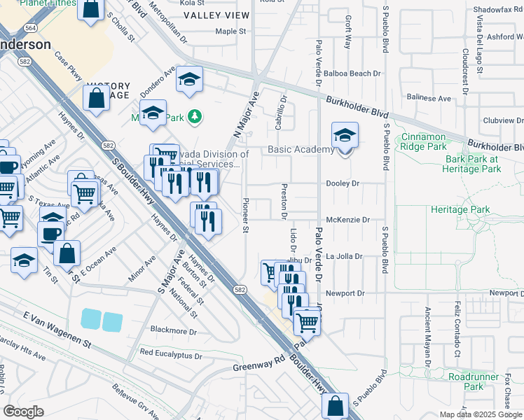 map of restaurants, bars, coffee shops, grocery stores, and more near 330 Brookshire Street in Henderson