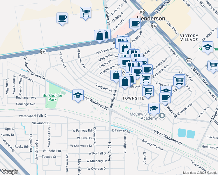 map of restaurants, bars, coffee shops, grocery stores, and more near 230 Tungsten Street in Henderson