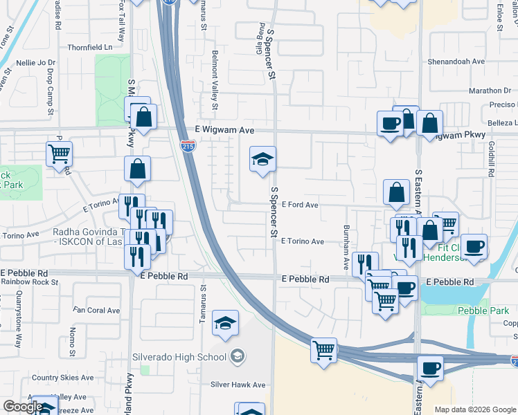map of restaurants, bars, coffee shops, grocery stores, and more near 1770 Dark Wolf Avenue in Las Vegas