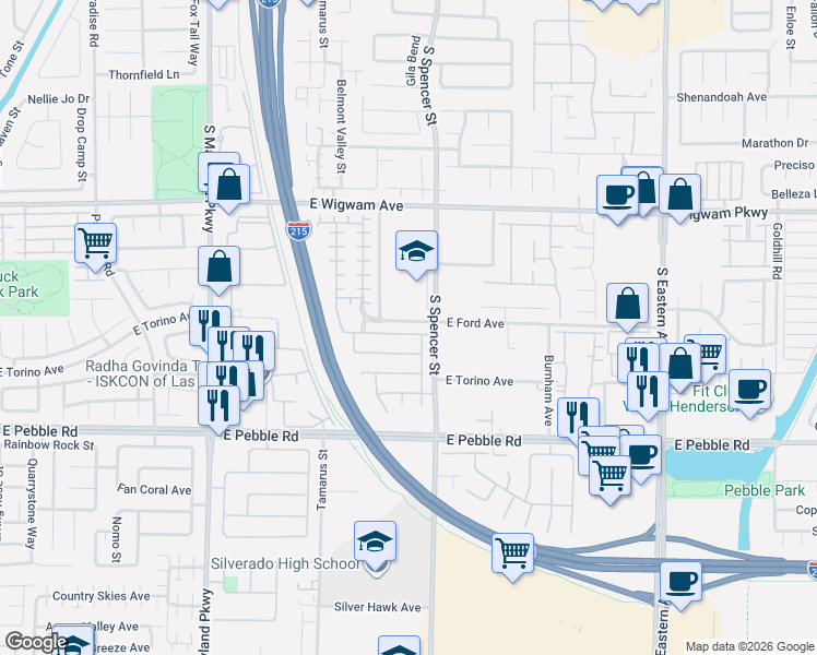 map of restaurants, bars, coffee shops, grocery stores, and more near 1770 Dark Wolf Avenue in Las Vegas