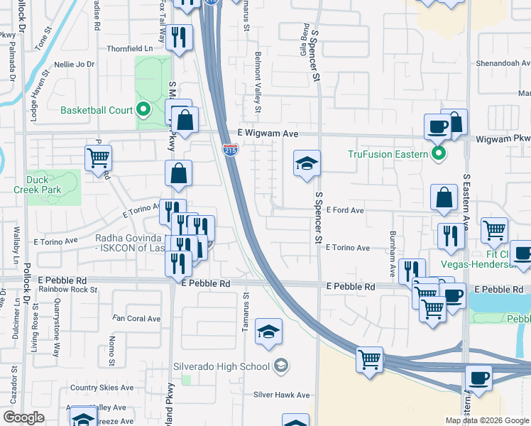 map of restaurants, bars, coffee shops, grocery stores, and more near 1560 Dark Wolf Avenue in Las Vegas