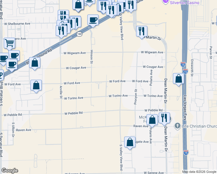 map of restaurants, bars, coffee shops, grocery stores, and more near 8728 Schuster Street in Las Vegas