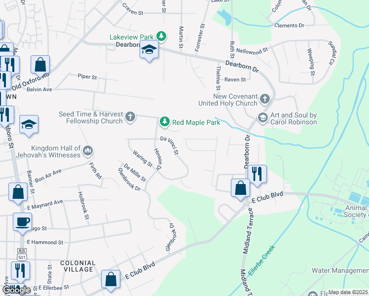 map of restaurants, bars, coffee shops, grocery stores, and more near 1102 Pecan Place in Durham