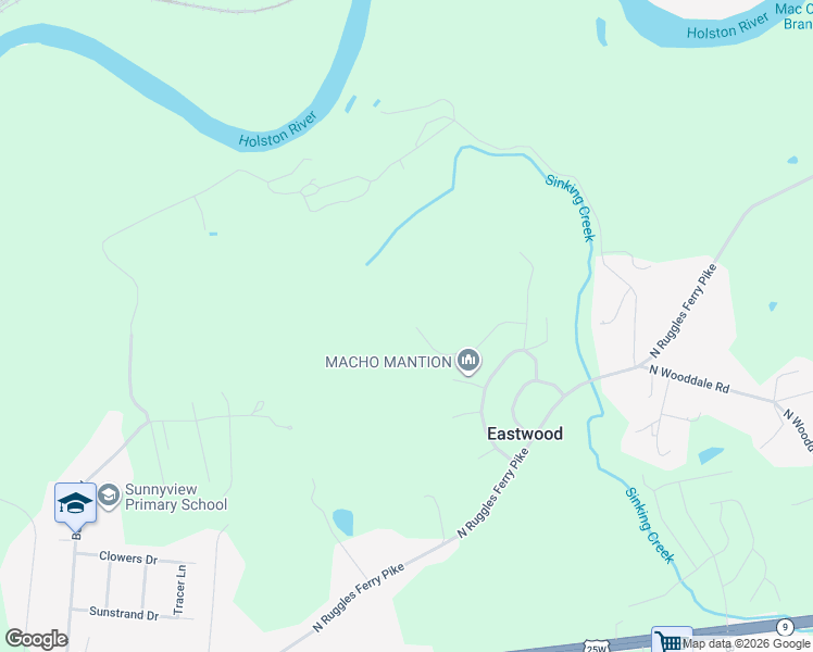 map of restaurants, bars, coffee shops, grocery stores, and more near 7406 Mountie Lane in Knoxville