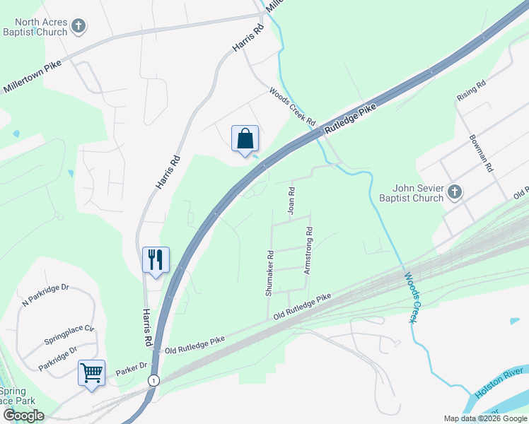 map of restaurants, bars, coffee shops, grocery stores, and more near 6098 Haulers Lane in Knoxville