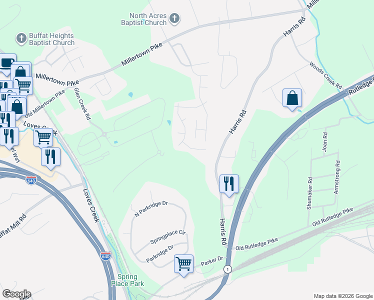 map of restaurants, bars, coffee shops, grocery stores, and more near 2008 Mosaic Lane in Knoxville