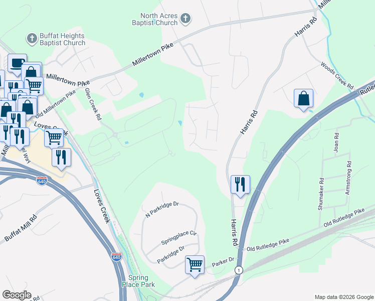 map of restaurants, bars, coffee shops, grocery stores, and more near 2008 Mosaic Lane in Knoxville