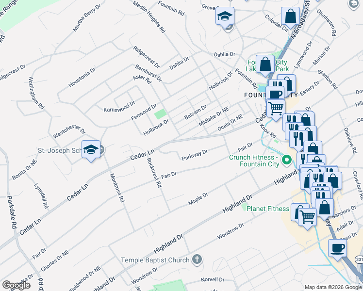 map of restaurants, bars, coffee shops, grocery stores, and more near 2306 Cedar Lane in Knoxville