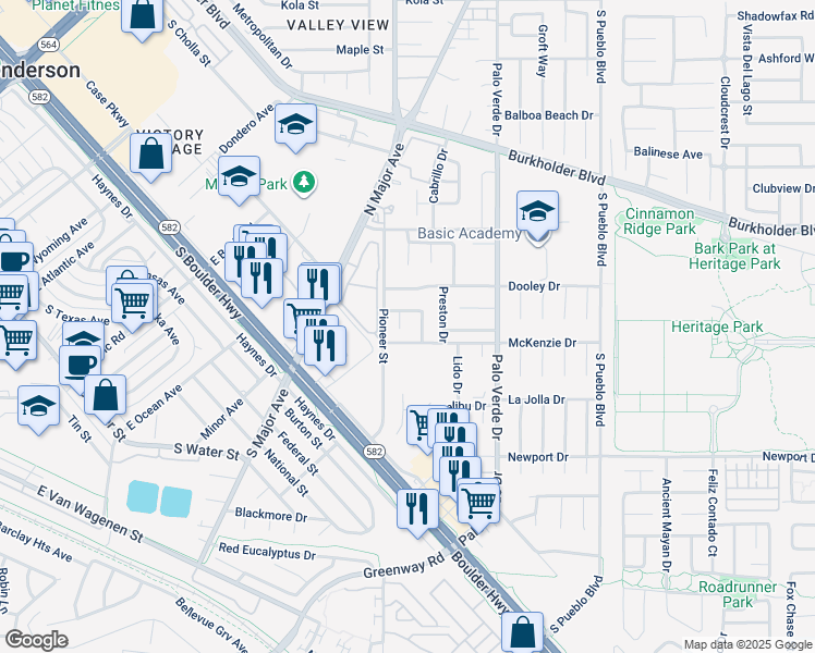 map of restaurants, bars, coffee shops, grocery stores, and more near 330 Brookshire Street in Henderson